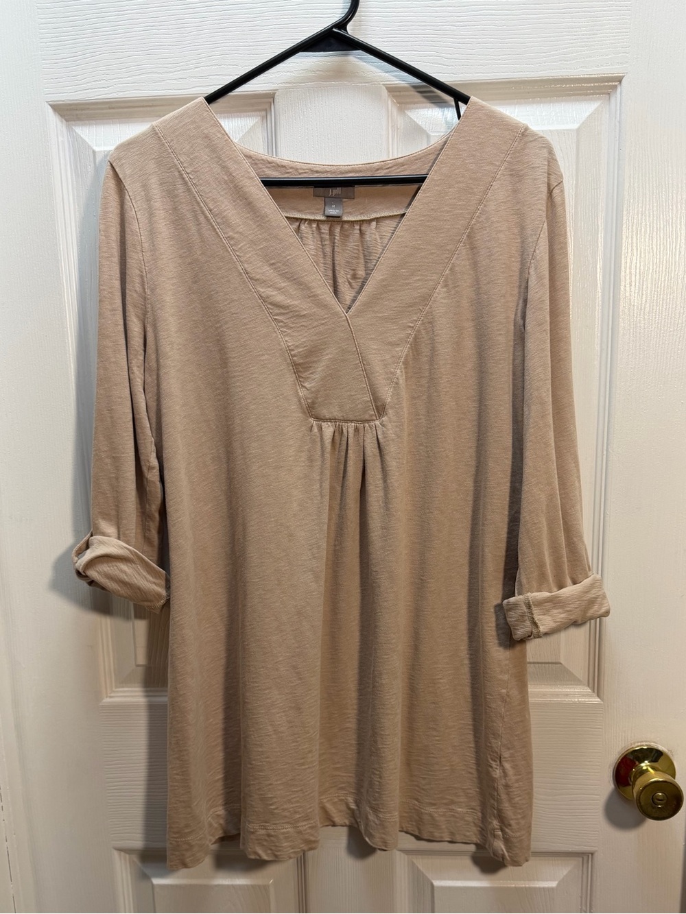 J. Jill Beige V-Neck Roll Sleeve Tunic
